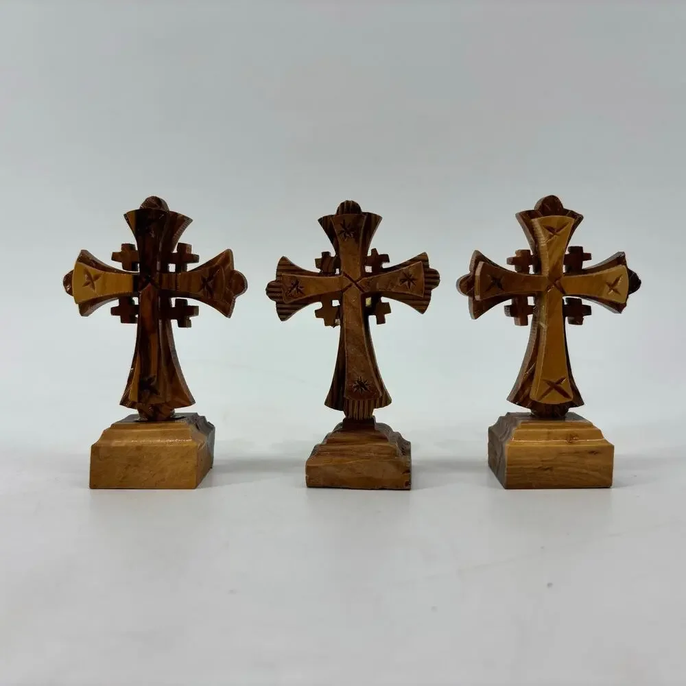 Set 3 Handmade Crucifix Crosses Jesus Jerusalem Olive Wood Holy Land